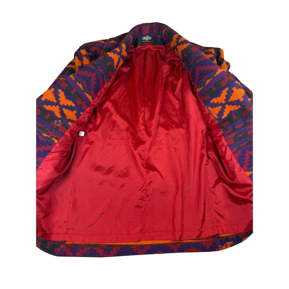 Braetan Vtg‎ Southwestern Geometric Wool Blend Coat Purple Orange Toggle Sz Med - Picture 8 of 13